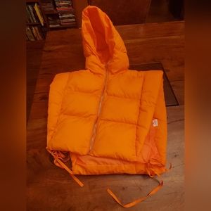 Women's Orange Casual Crop Vest, size Medium, with Hood